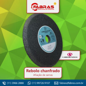 O rebolo chanfrado da Carborundum aparece no centro da imagem.